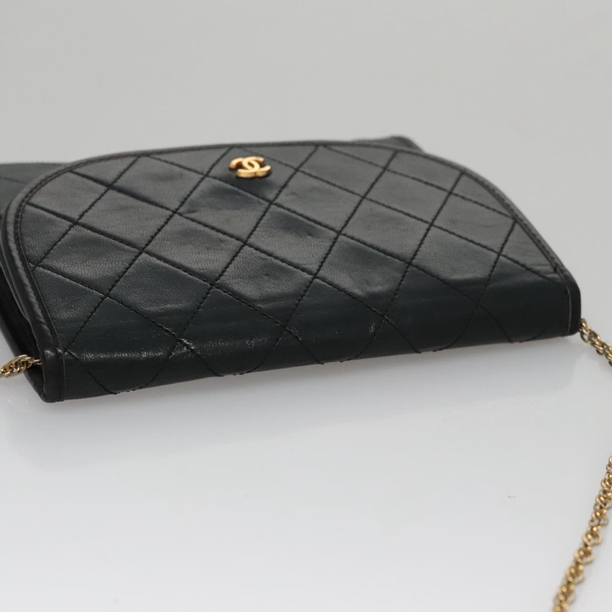 CHANEL Chain Matelasse Shoulder Bag Lamb Skin Gold Black CC bs21129