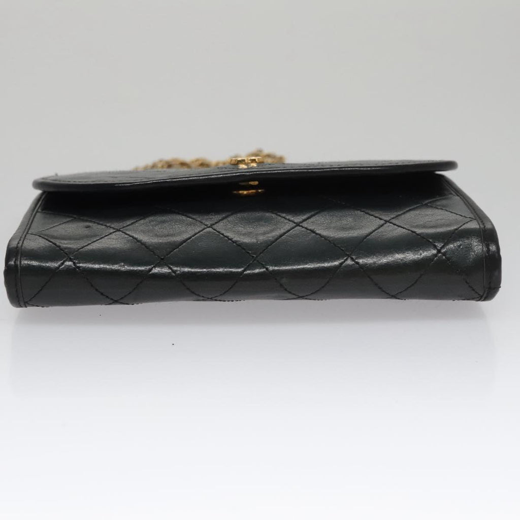 CHANEL Chain Matelasse Shoulder Bag Lamb Skin Gold Black CC bs21129