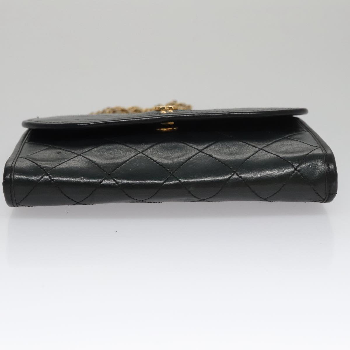 CHANEL Chain Matelasse Shoulder Bag Lamb Skin Gold Black CC bs21129