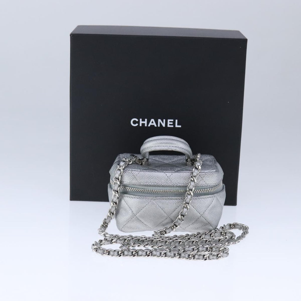 CHANEL Matelasse Hand Bag Caviar Skin 2way Silver CC bs21131