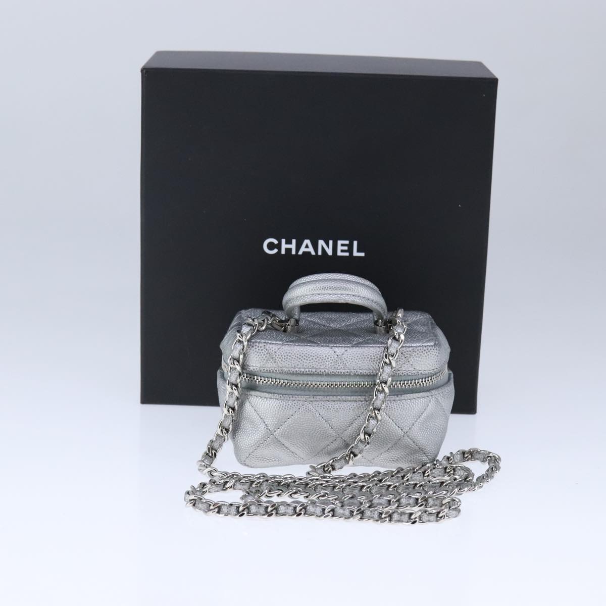 CHANEL Matelasse Hand Bag Caviar Skin 2way Silver CC bs21131