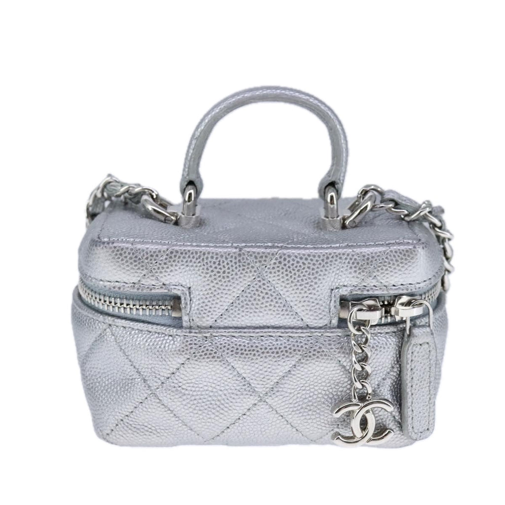 CHANEL Matelasse Hand Bag Caviar Skin 2way Silver CC bs21131