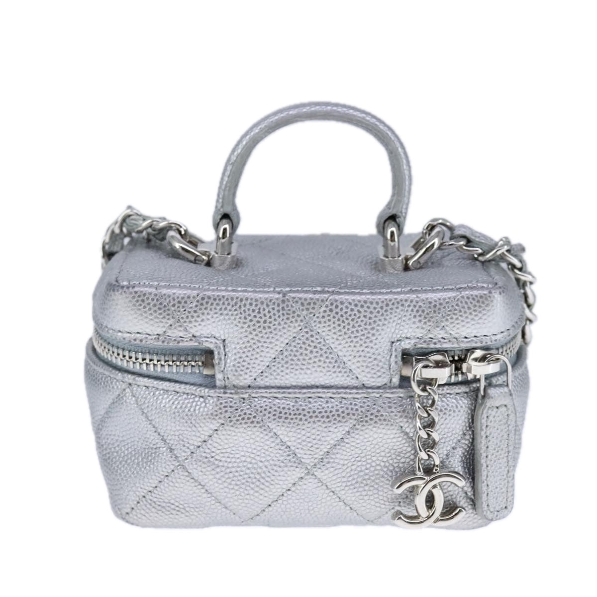 CHANEL Matelasse Hand Bag Caviar Skin 2way Silver CC bs21131