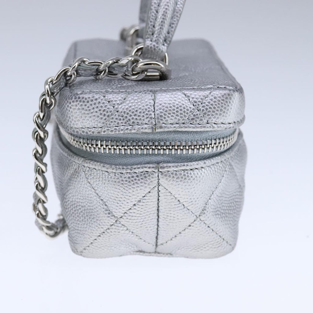 CHANEL Matelasse Hand Bag Caviar Skin 2way Silver CC bs21131