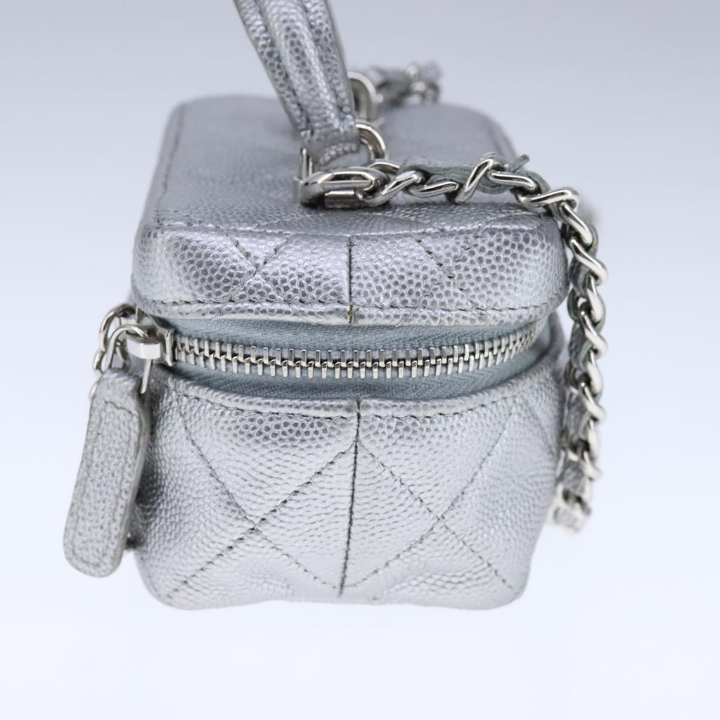 CHANEL Matelasse Hand Bag Caviar Skin 2way Silver CC bs21131