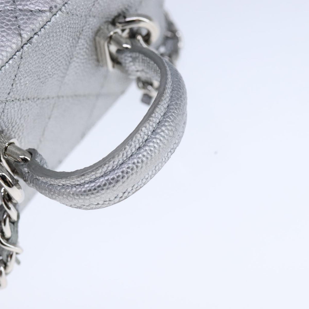 CHANEL Matelasse Hand Bag Caviar Skin 2way Silver CC bs21131