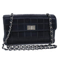 CHANEL Choco Bar Chain Shoulder Bag Lamb Skin Black CC bs21132