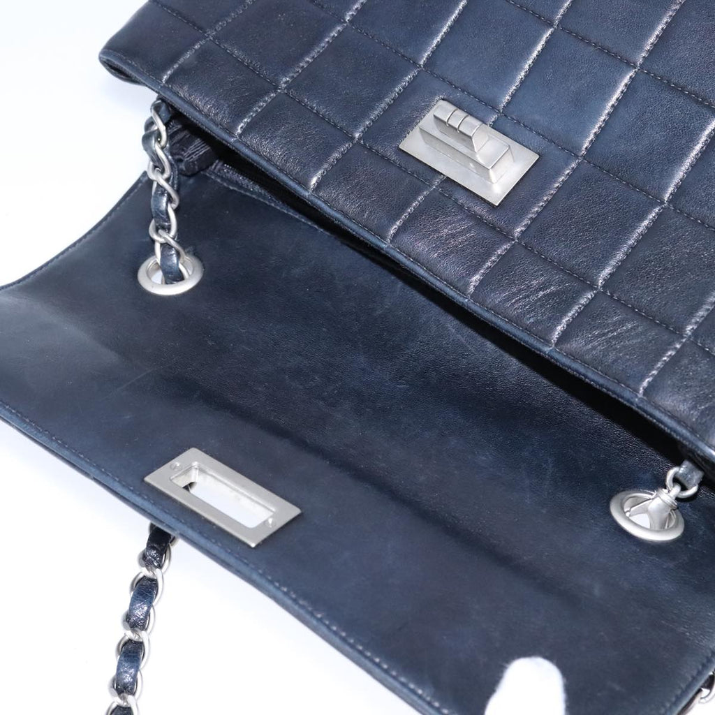 CHANEL Choco Bar Chain Shoulder Bag Lamb Skin Black CC bs21132