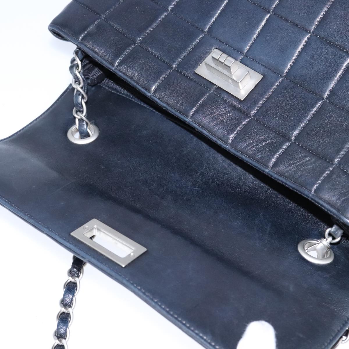 CHANEL Choco Bar Chain Shoulder Bag Lamb Skin Black CC bs21132