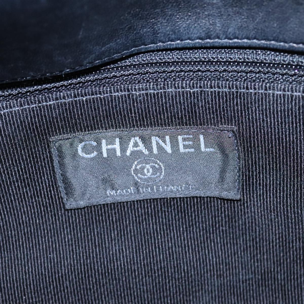 CHANEL Choco Bar Chain Shoulder Bag Lamb Skin Black CC bs21132