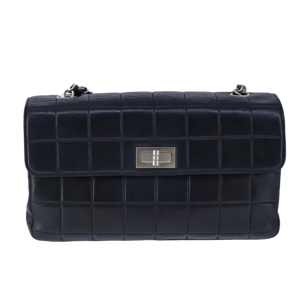 CHANEL Choco Bar Chain Shoulder Bag Lamb Skin Black CC bs21132