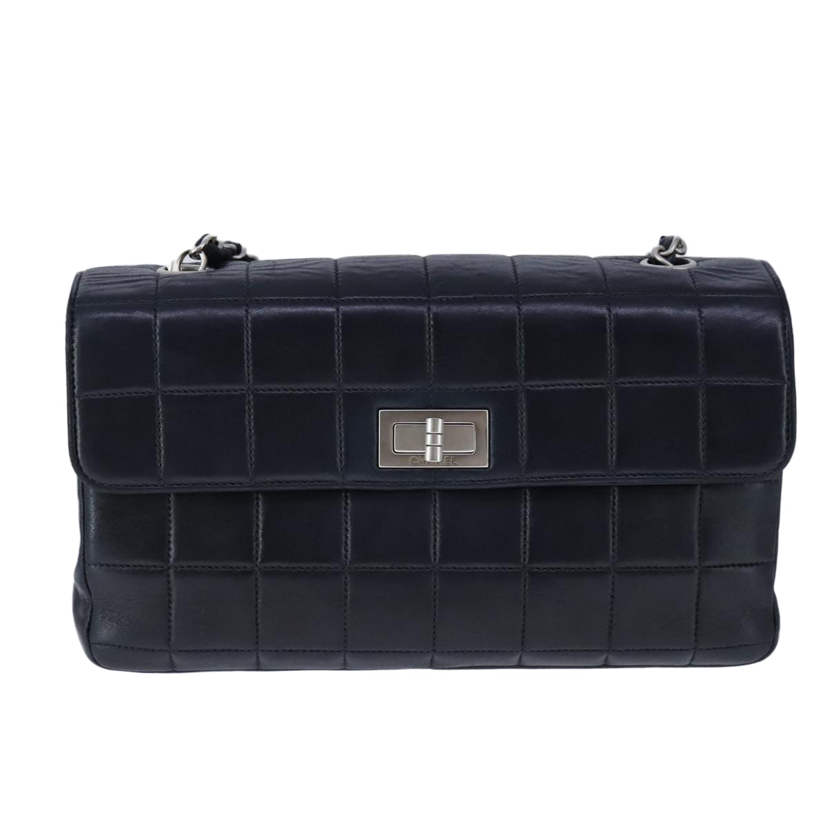 CHANEL Choco Bar Chain Shoulder Bag Lamb Skin Black CC bs21132