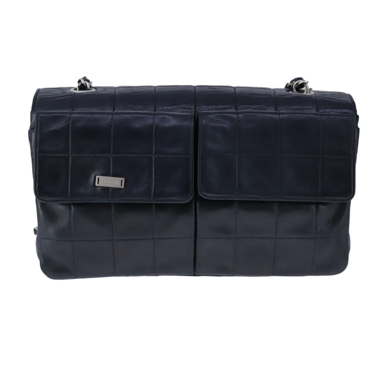CHANEL Choco Bar Chain Shoulder Bag Lamb Skin Black CC bs21132