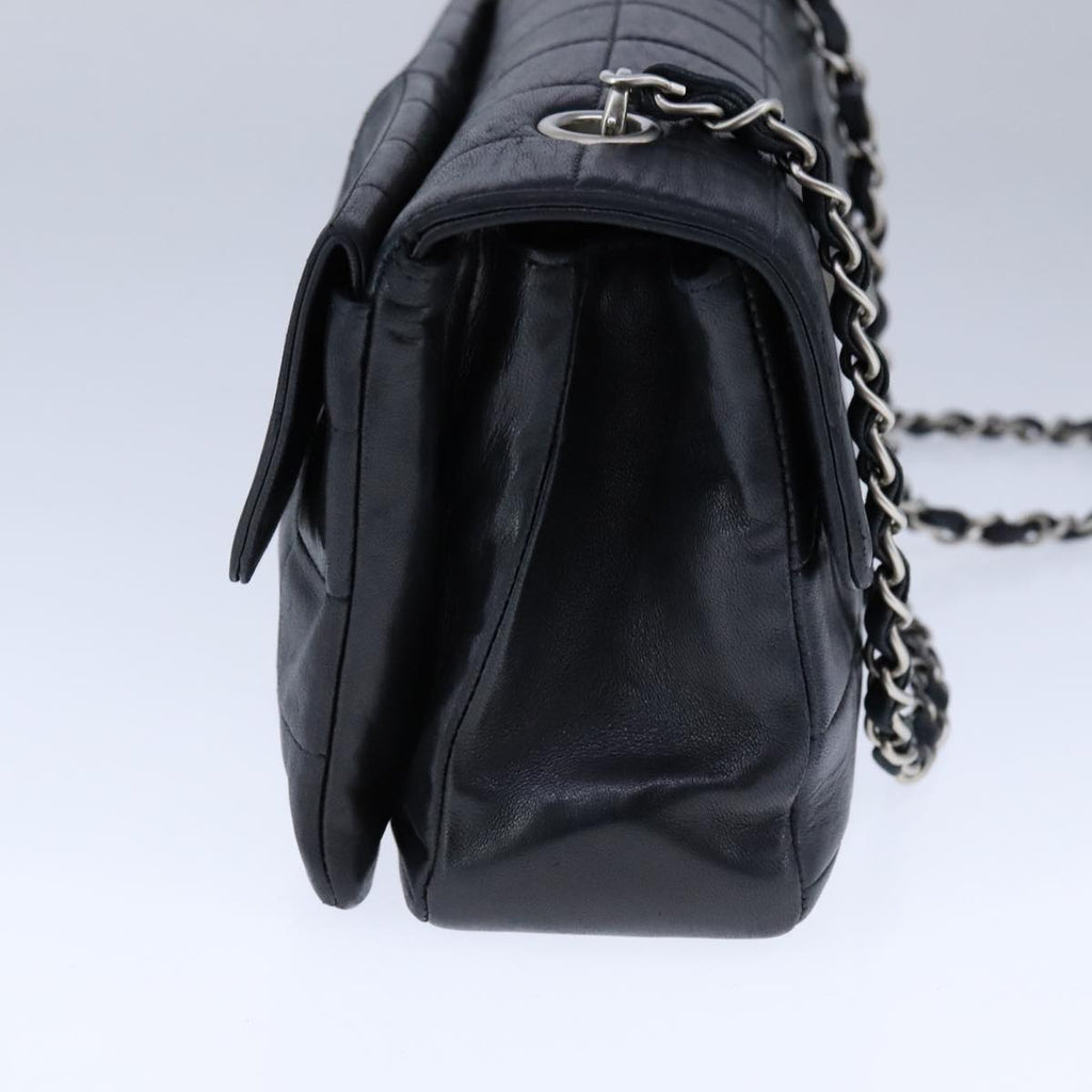 CHANEL Choco Bar Chain Shoulder Bag Lamb Skin Black CC bs21132