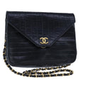 CHANEL Mademoiselle Chain Shoulder Bag Lamb Skin Black Gold CC bs21196