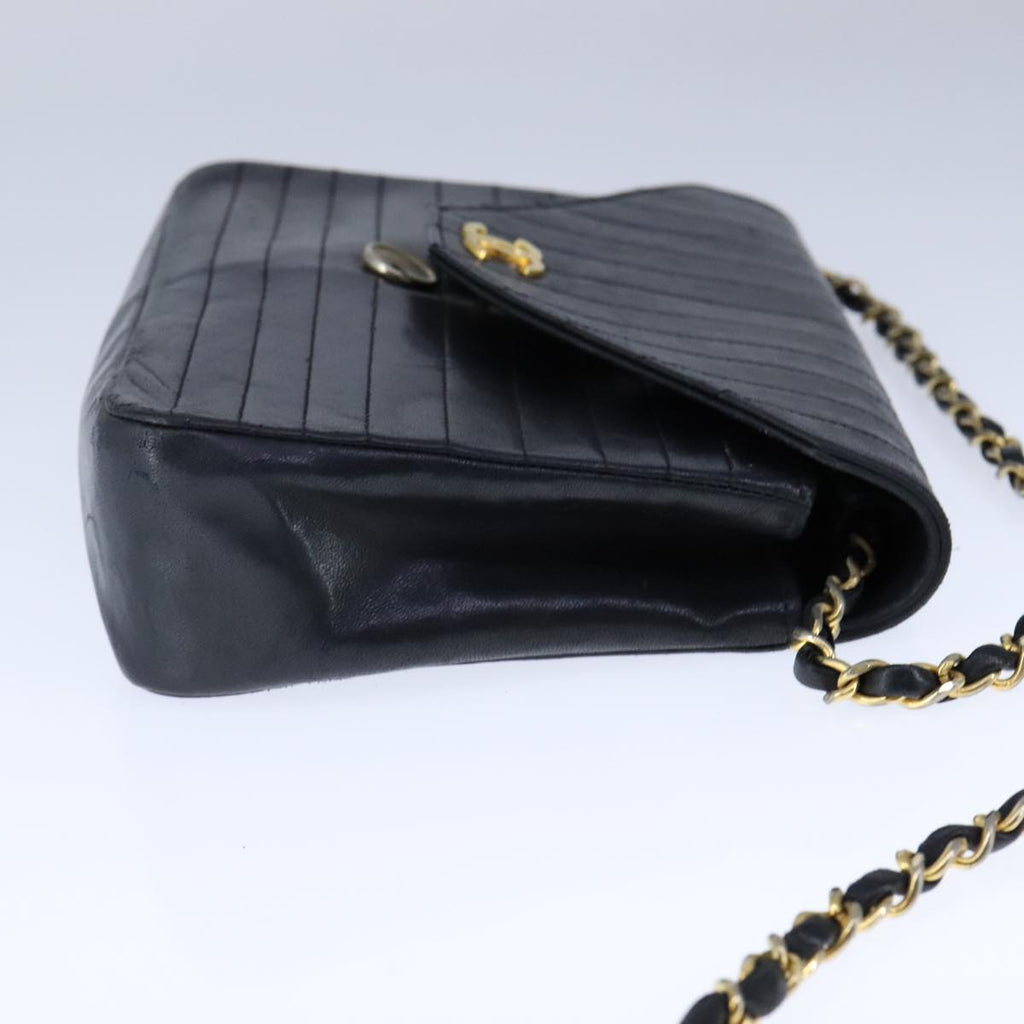 CHANEL Mademoiselle Chain Shoulder Bag Lamb Skin Black Gold CC bs21196