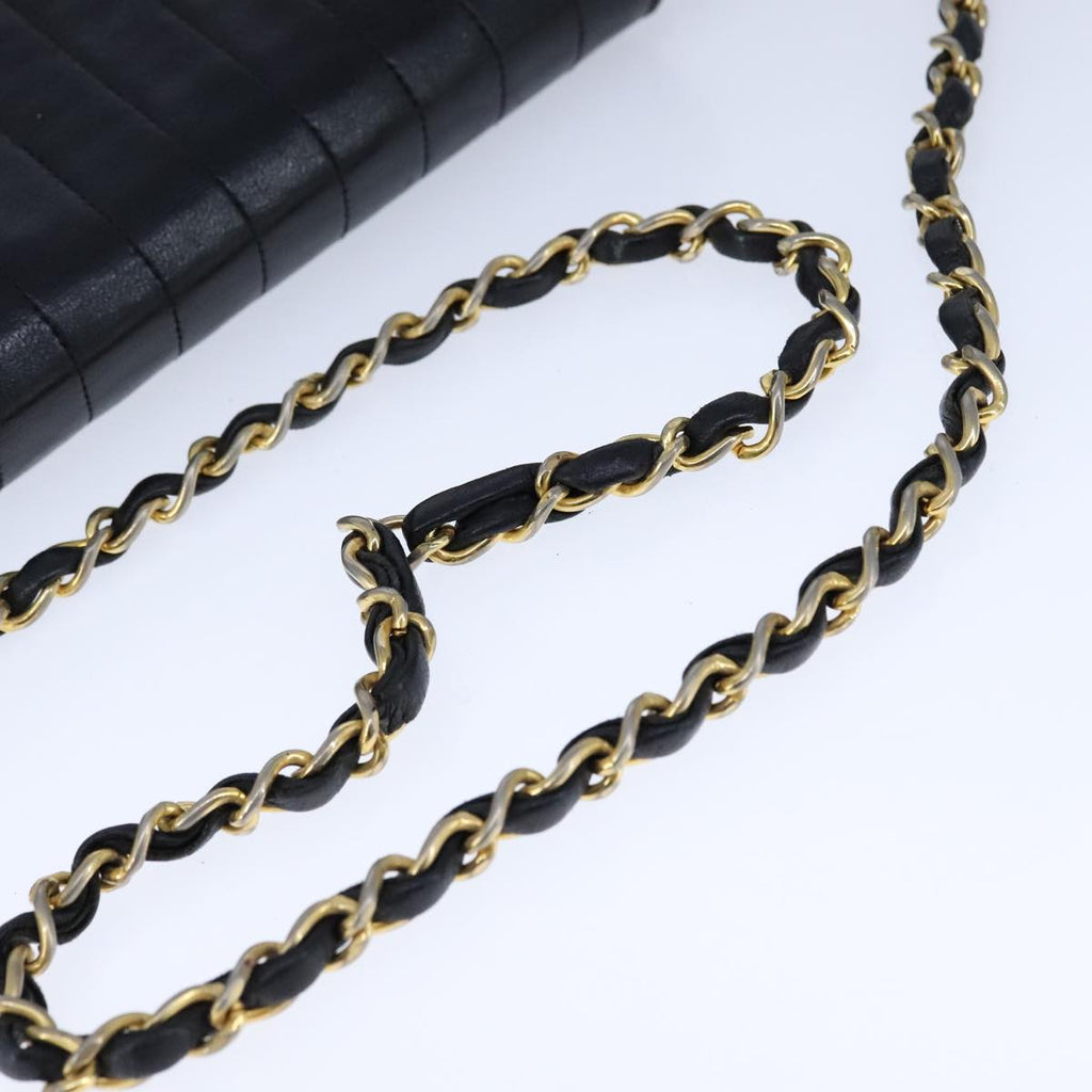 CHANEL Mademoiselle Chain Shoulder Bag Lamb Skin Black Gold CC bs21196