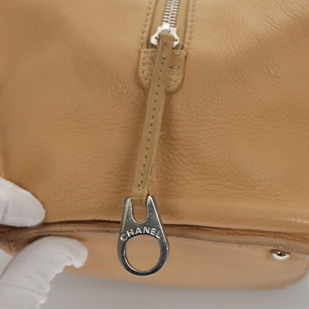 CHANEL Hand Bag Leather Beige Silver CC bs21197