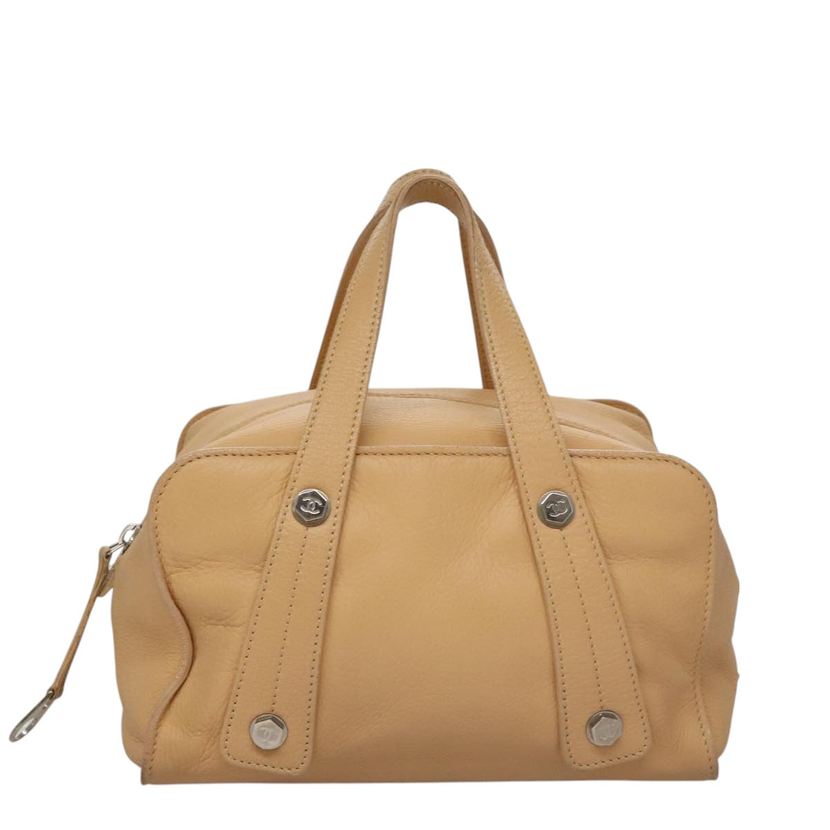 CHANEL Hand Bag Leather Beige Silver CC bs21197