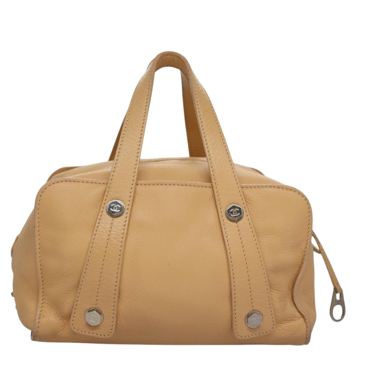 CHANEL Hand Bag Leather Beige Silver CC bs21197