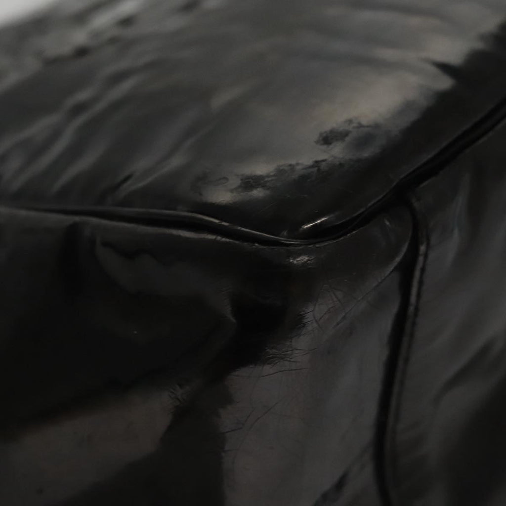 CHANEL Chain Hand Bag Patent Leather Black Silver CC bs21198