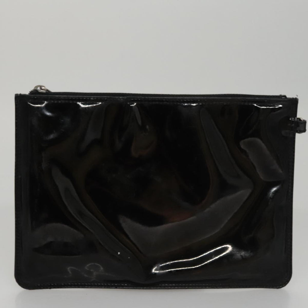 CHANEL Chain Hand Bag Patent Leather Black Silver CC bs21198