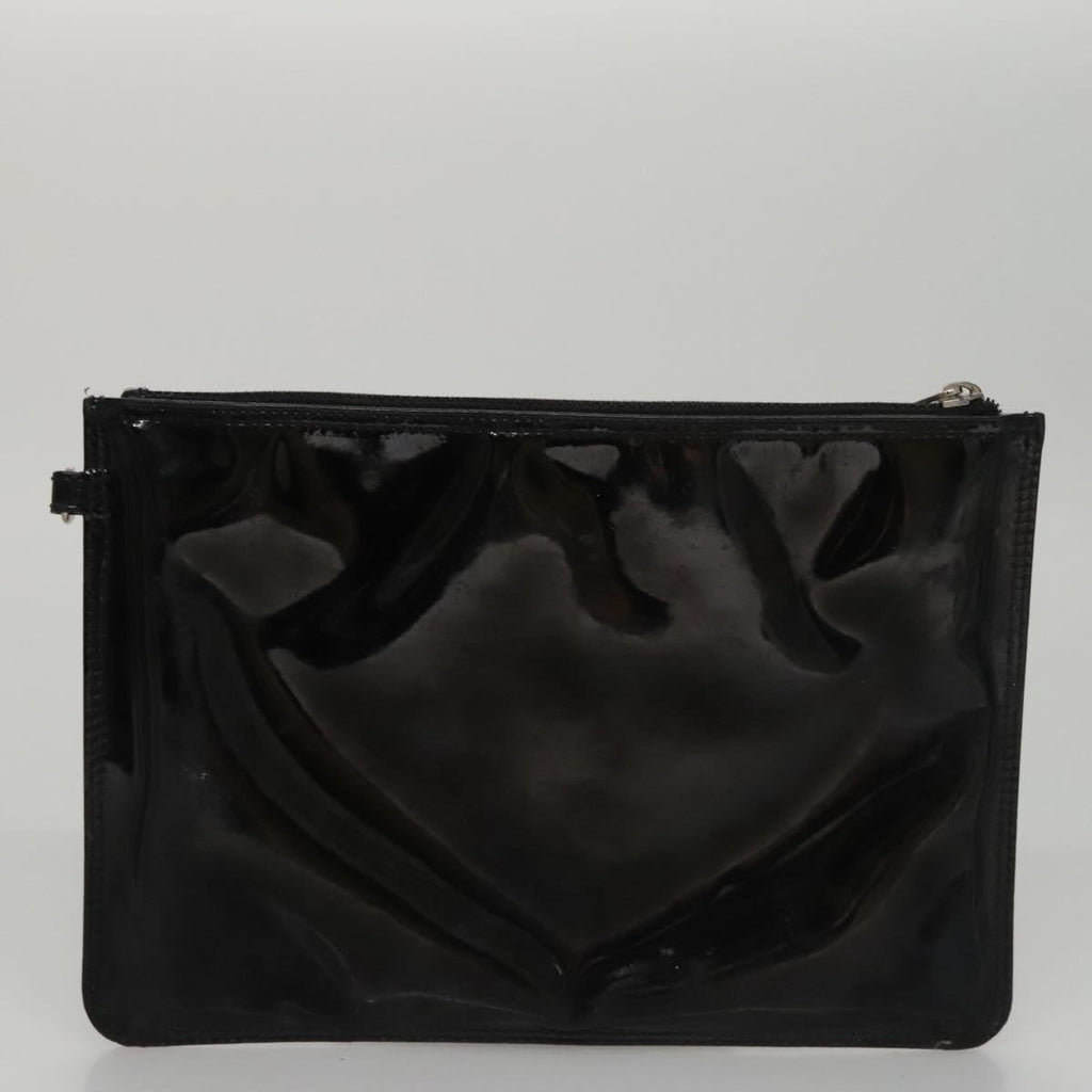 CHANEL Chain Hand Bag Patent Leather Black Silver CC bs21198