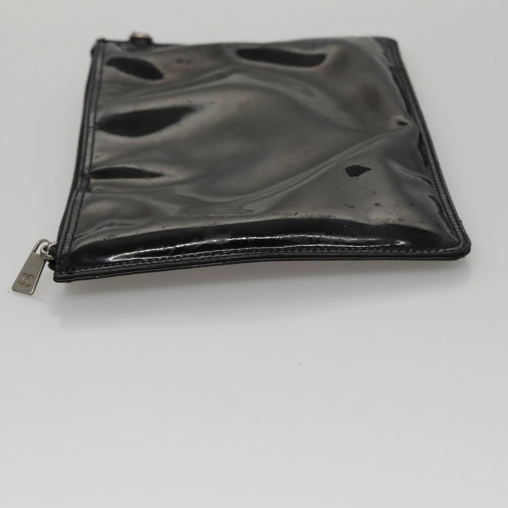 CHANEL Chain Hand Bag Patent Leather Black Silver CC bs21198
