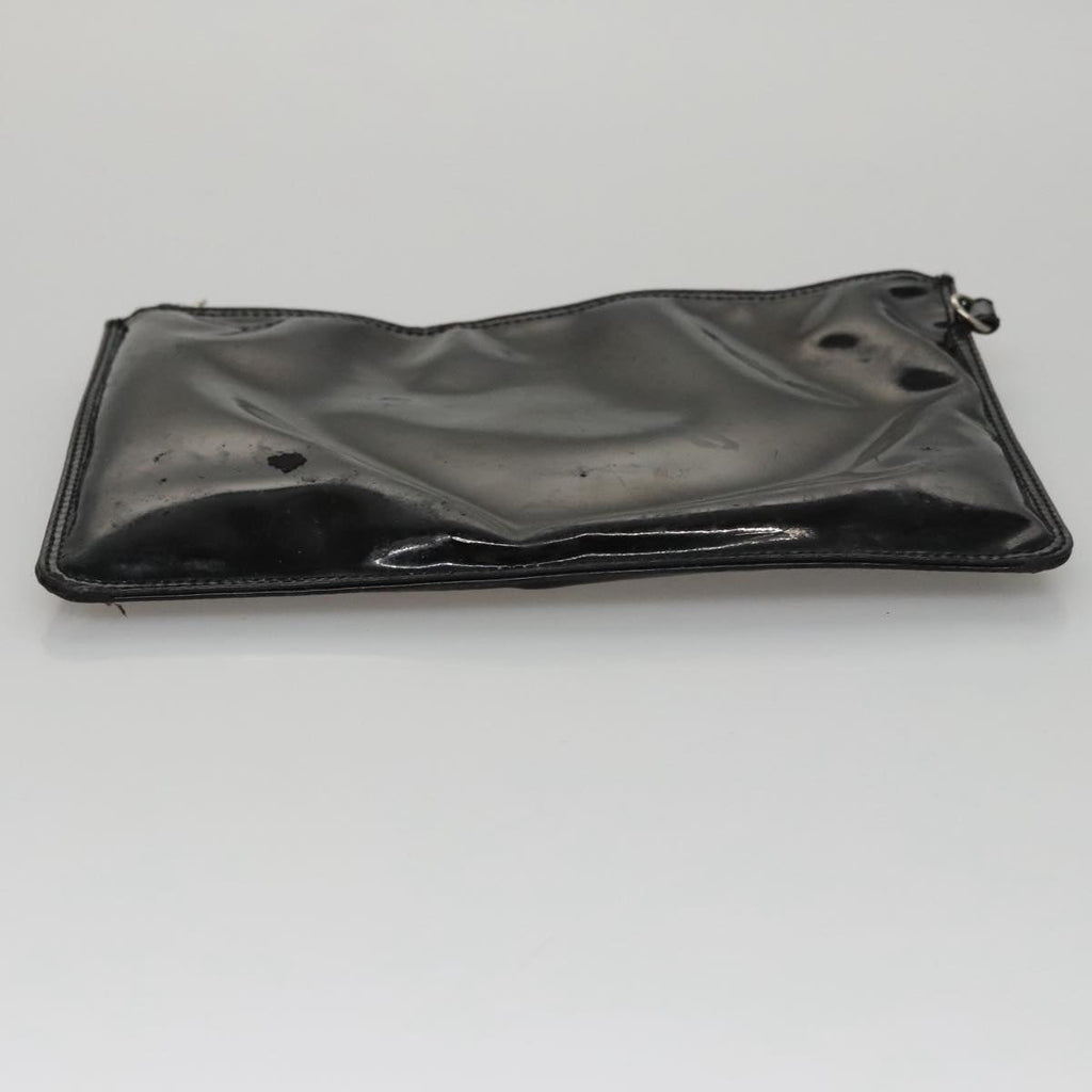 CHANEL Chain Hand Bag Patent Leather Black Silver CC bs21198