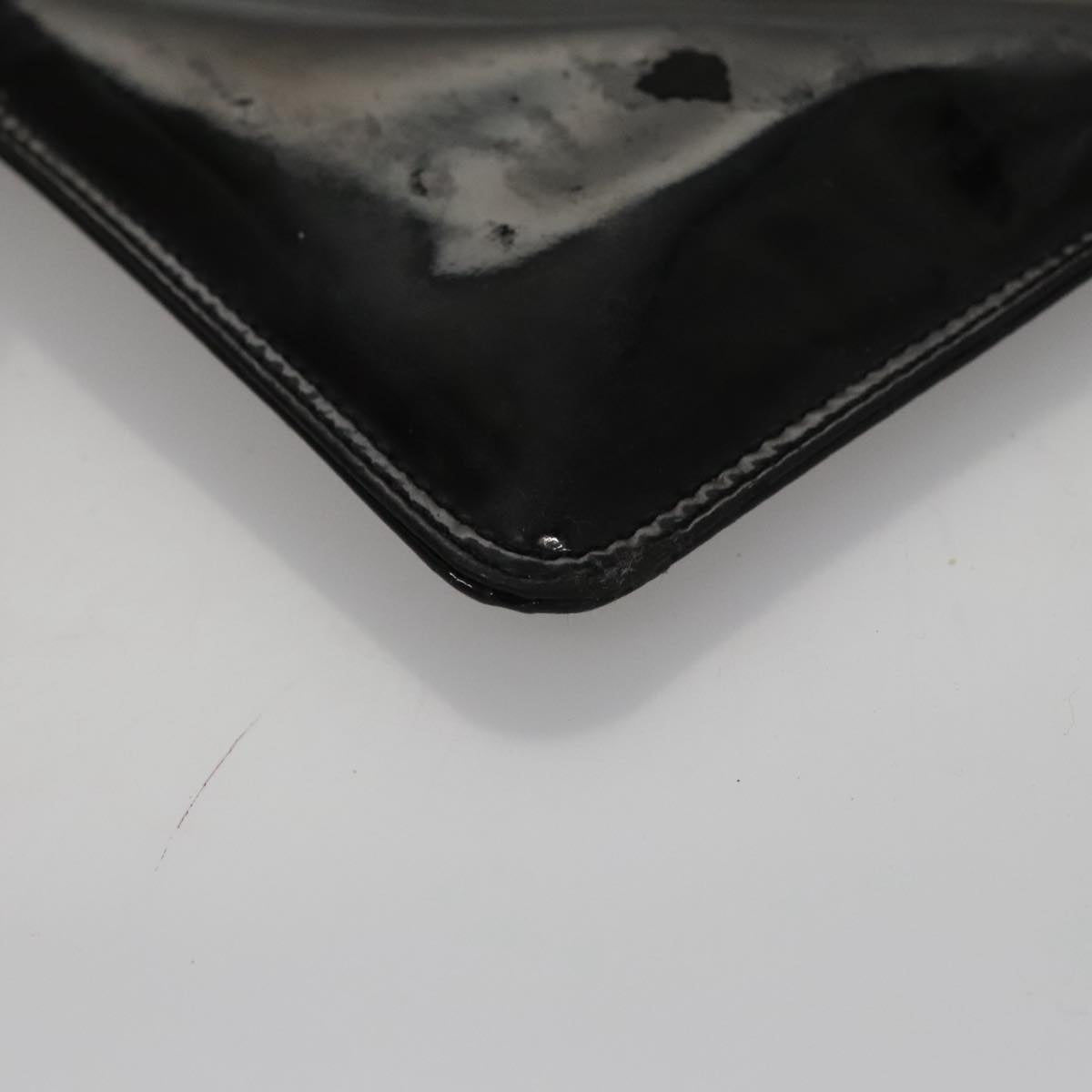CHANEL Chain Hand Bag Patent Leather Black Silver CC bs21198