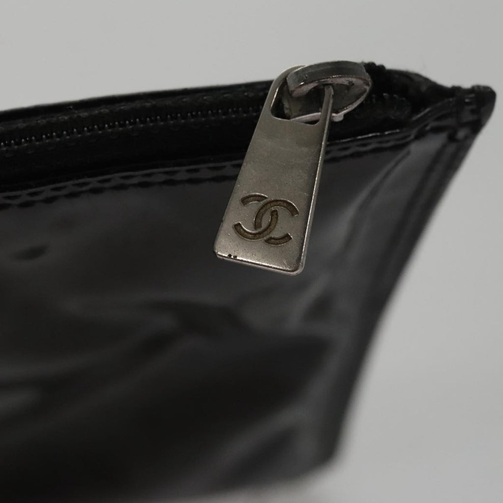 CHANEL Chain Hand Bag Patent Leather Black Silver CC bs21198