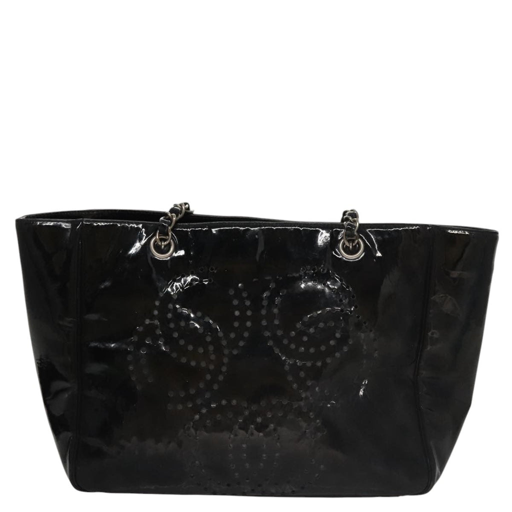CHANEL Chain Hand Bag Patent Leather Black Silver CC bs21198