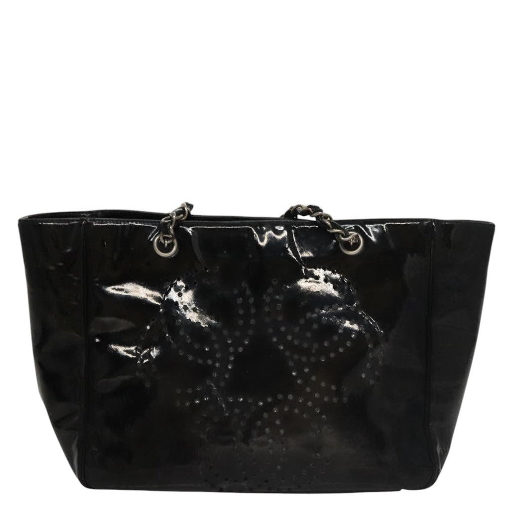 CHANEL Chain Hand Bag Patent Leather Black Silver CC bs21198