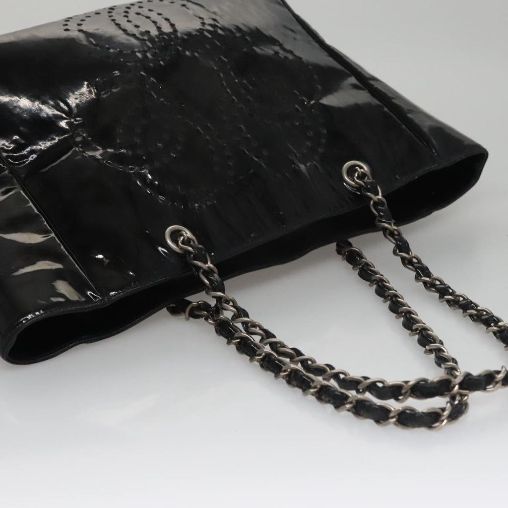 CHANEL Chain Hand Bag Patent Leather Black Silver CC bs21198