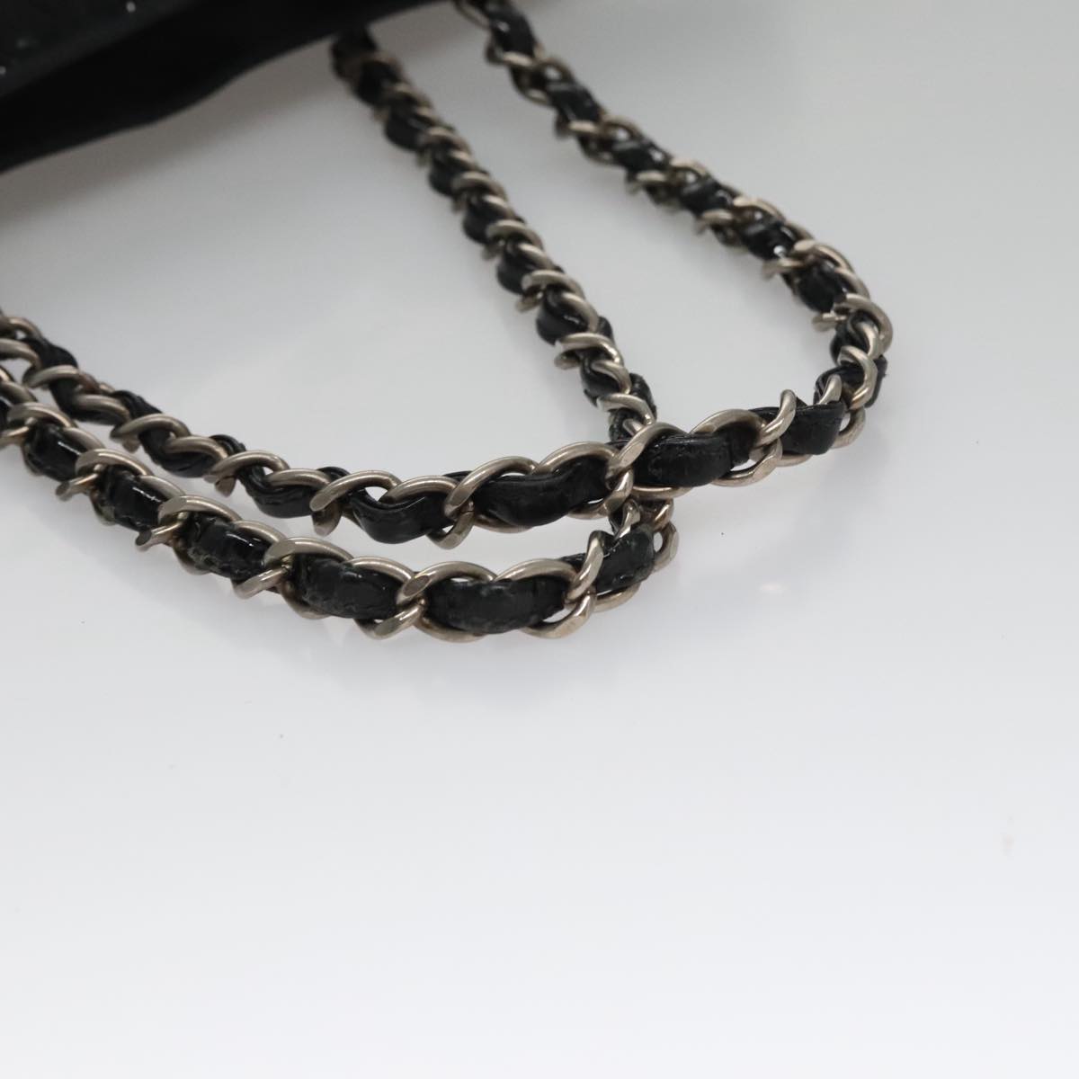 CHANEL Chain Hand Bag Patent Leather Black Silver CC bs21198