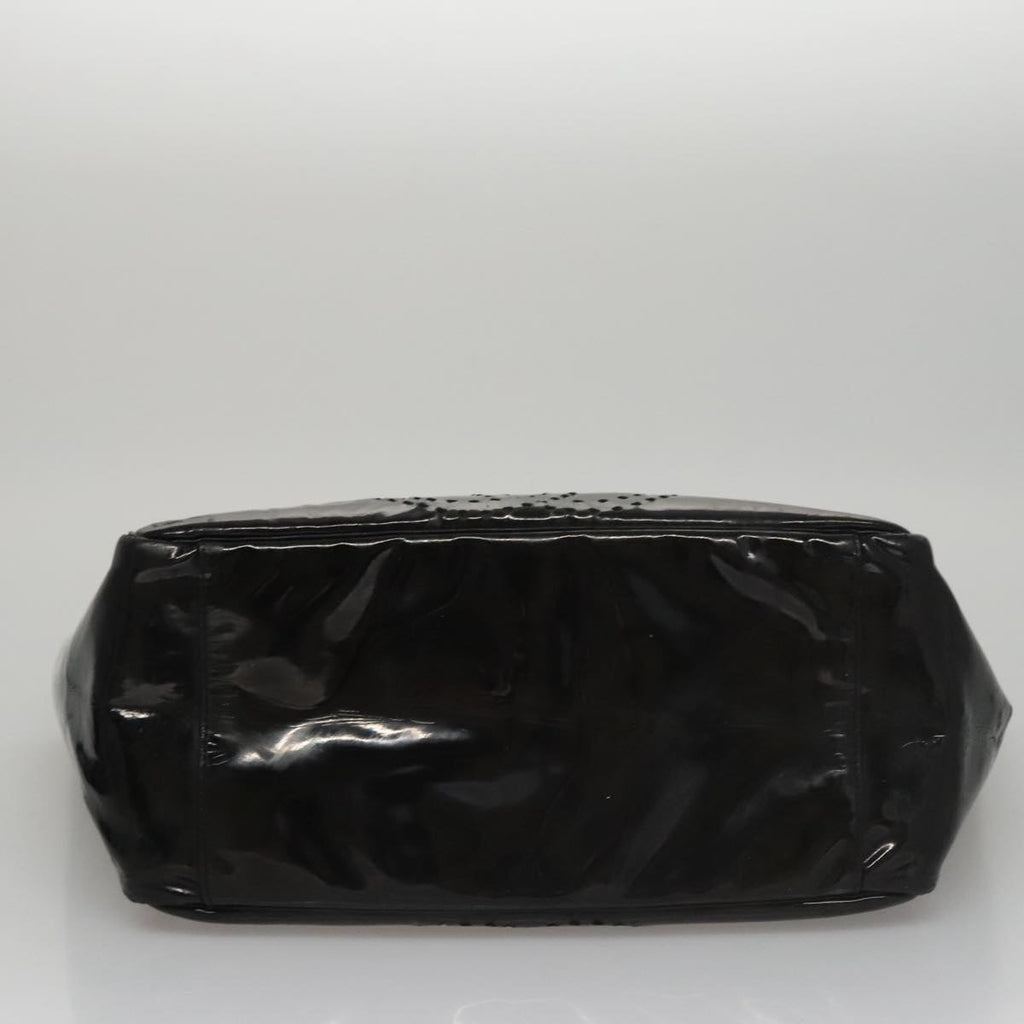 CHANEL Chain Hand Bag Patent Leather Black Silver CC bs21198