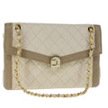 CHANEL Matelasse Chain Hand Bag Lamb Skin Beige Gold CC bs21211