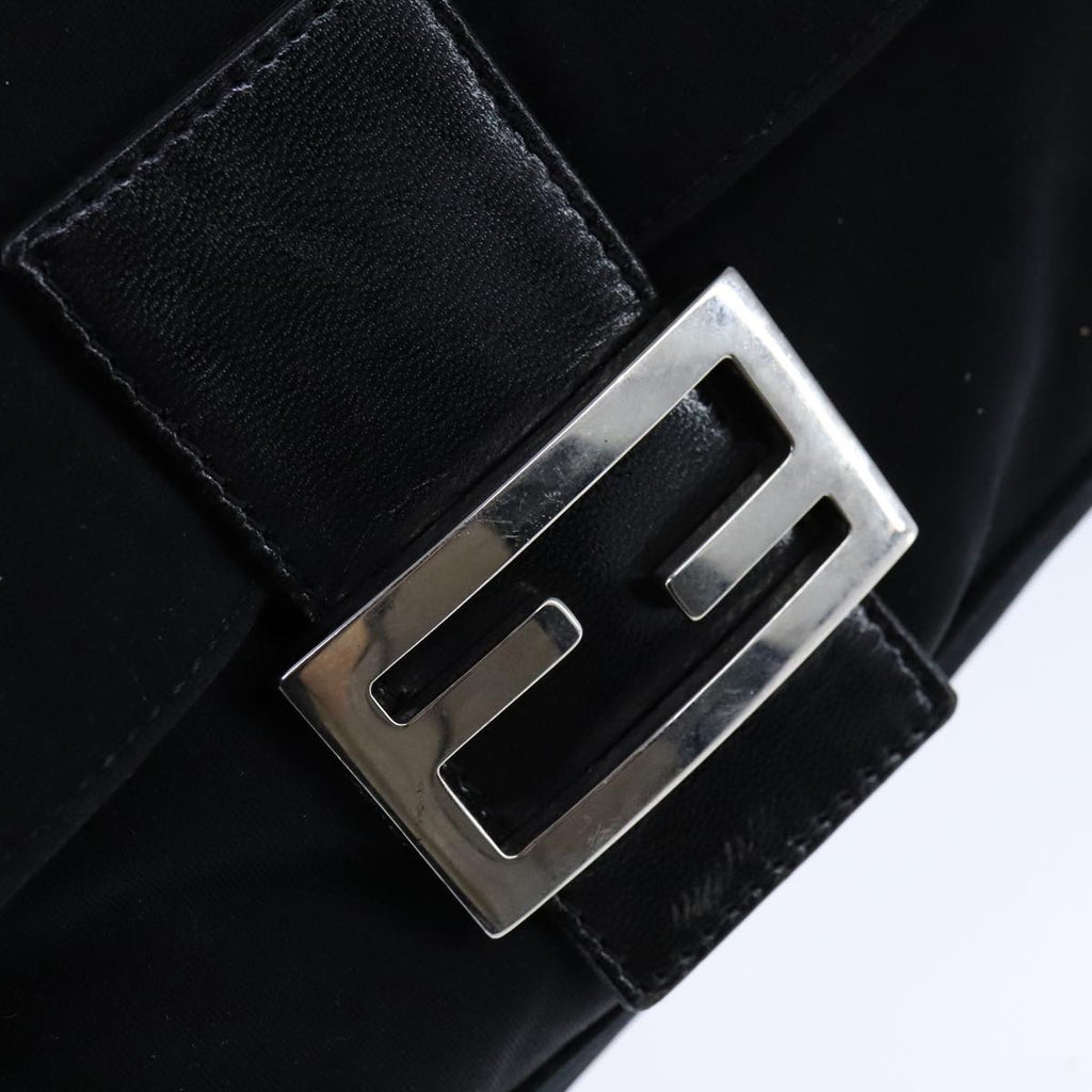 FENDI Mamma Baguette Shoulder Bag Nylon Leather Black Silver bs21311