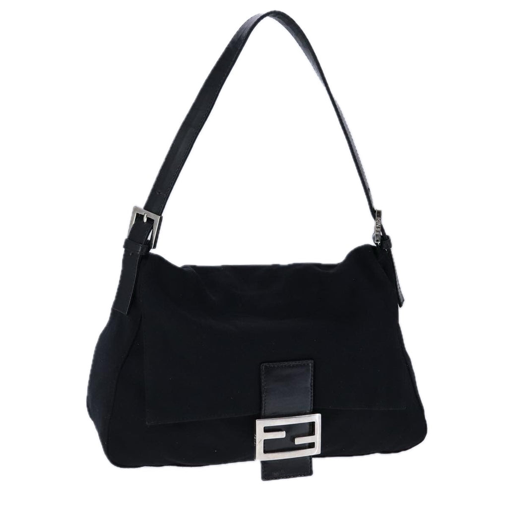 FENDI Mamma Baguette Shoulder Bag Nylon Leather Black Silver bs21311