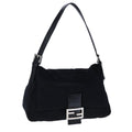 FENDI Mamma Baguette Shoulder Bag Nylon Leather Black Silver bs21311