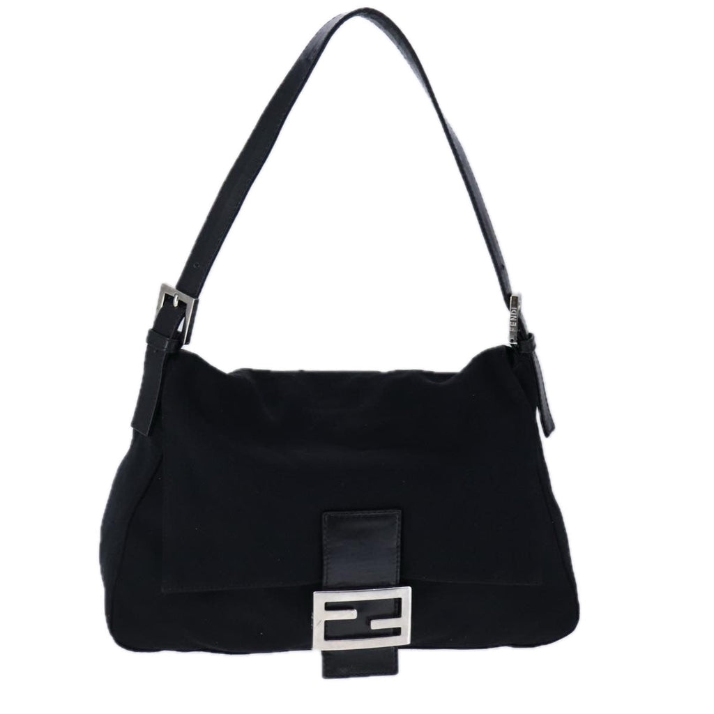 FENDI Mamma Baguette Shoulder Bag Nylon Leather Black Silver bs21311