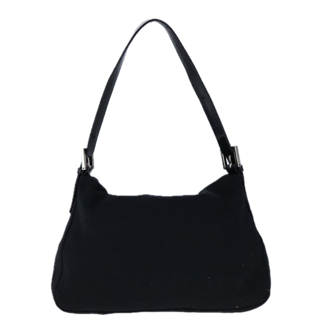 FENDI Mamma Baguette Shoulder Bag Nylon Leather Black Silver bs21311