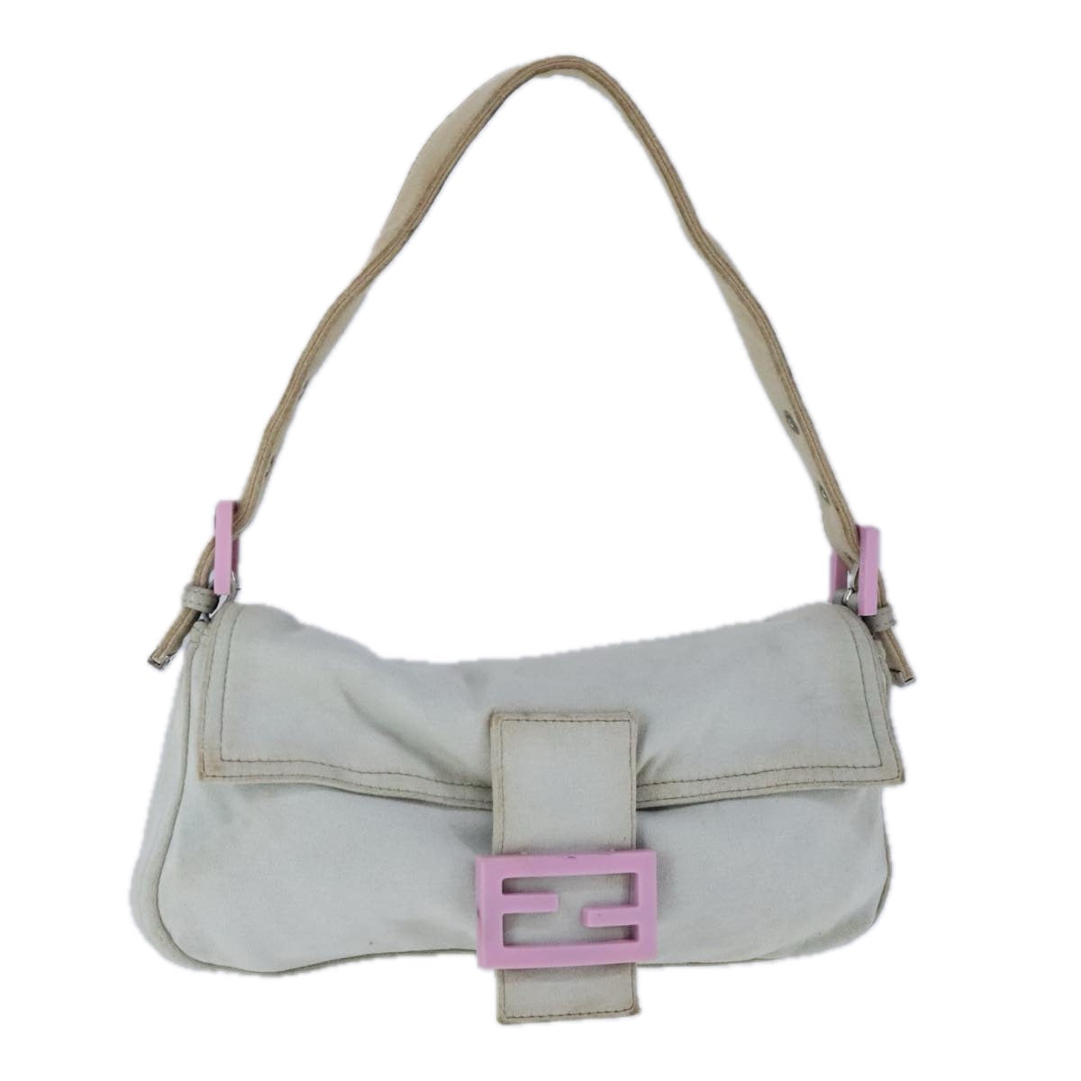 FENDI Mamma Baguette Shoulder Bag Nylon Gray Pink bs21312