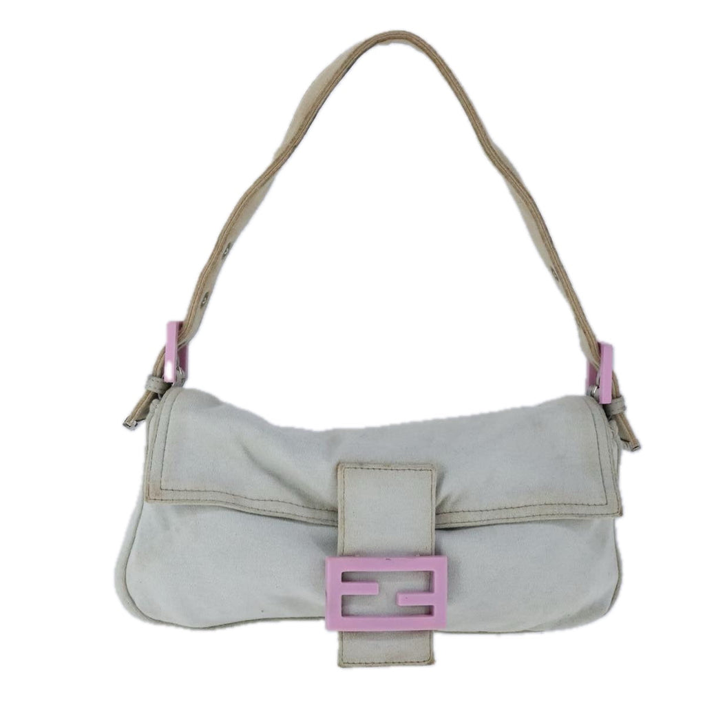 FENDI Mamma Baguette Shoulder Bag Nylon Gray Pink bs21312