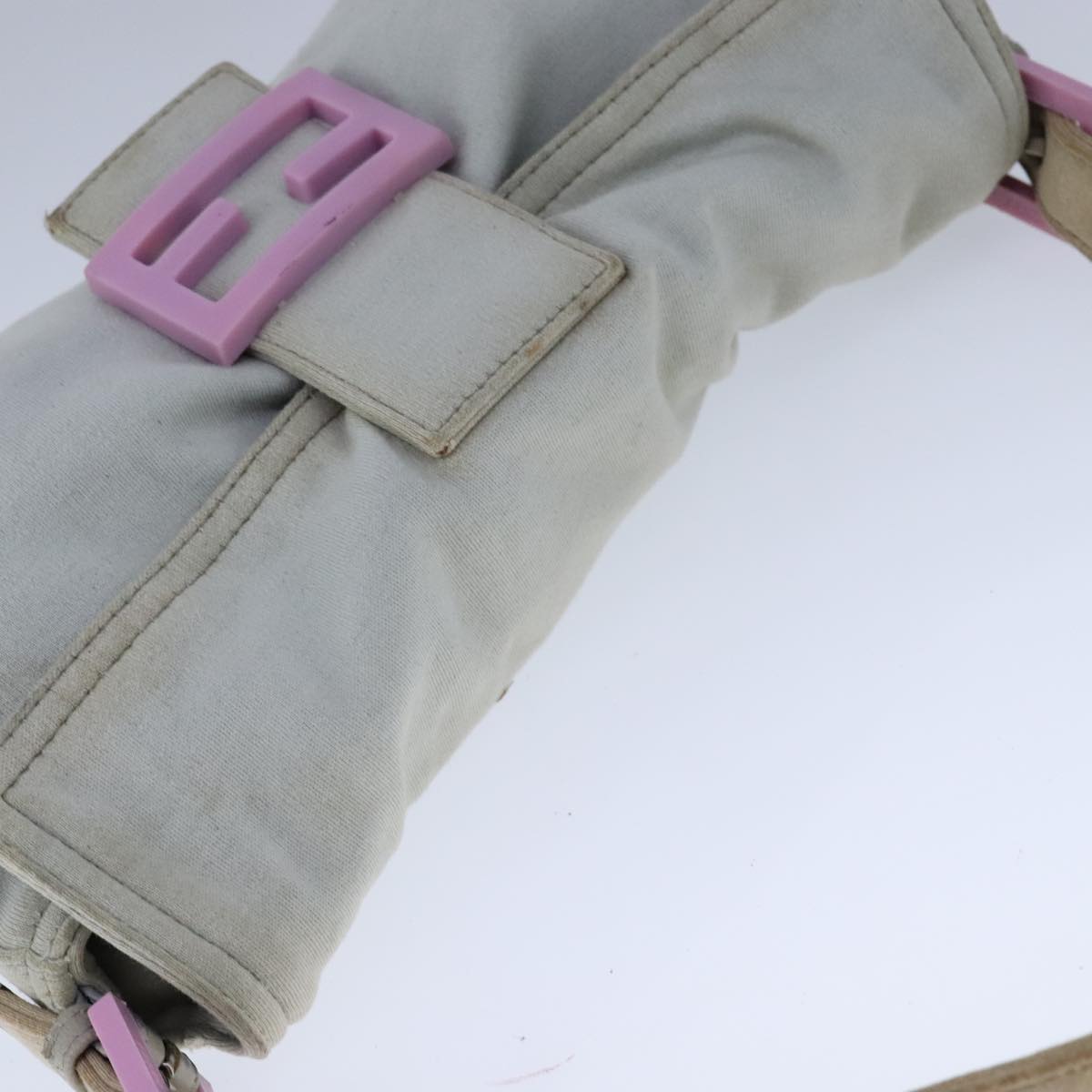 FENDI Mamma Baguette Shoulder Bag Nylon Gray Pink bs21312