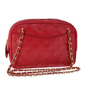 CHANEL Matelasse Shoulder Bag Lamb Skin Red Gold CC bs21314