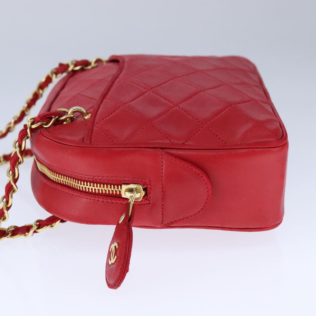CHANEL Matelasse Shoulder Bag Lamb Skin Red Gold CC bs21314