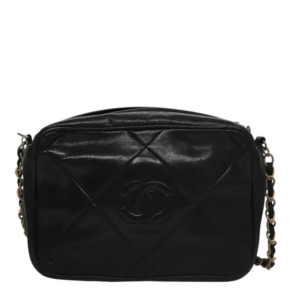 CHANEL Chain Matelasse Shoulder Bag Lamb Skin Black Gold CC bs21320