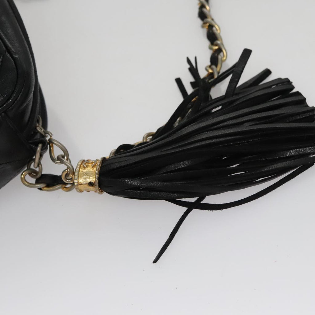 CHANEL Chain Matelasse Shoulder Bag Lamb Skin Black Gold CC bs21320