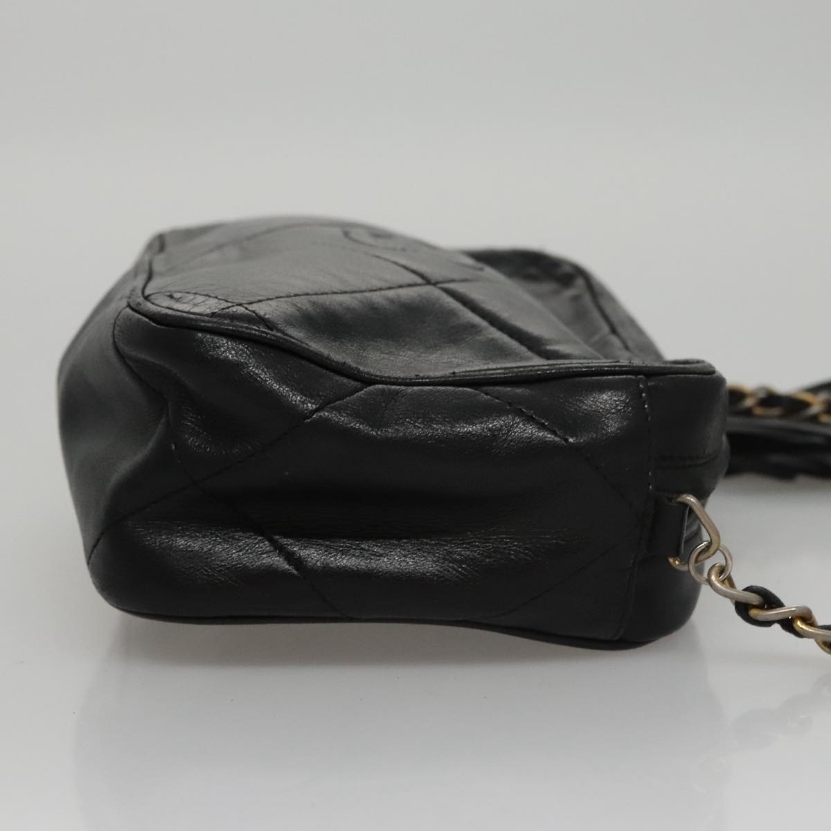 CHANEL Chain Matelasse Shoulder Bag Lamb Skin Black Gold CC bs21320